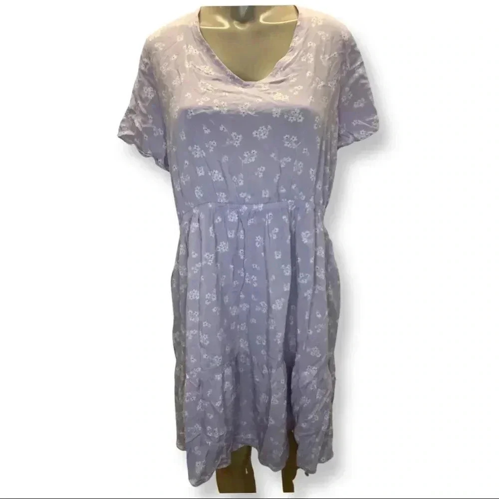 Pink Rose Size 1X Lilac Floral Dress With Smocked Back. New With Tags.